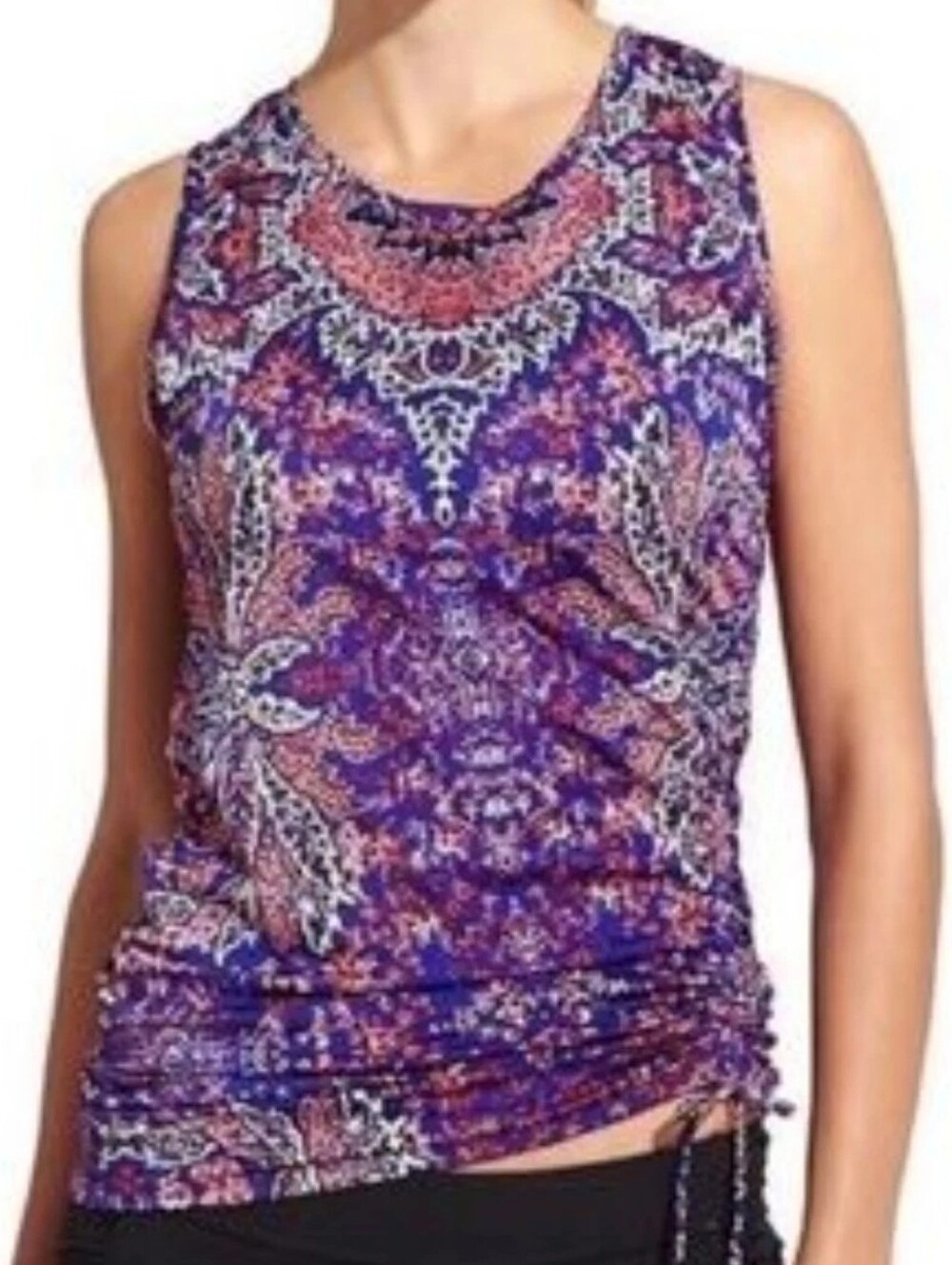 Athleta Ruched Side Swim Cover Up Top Womens XS Multi-color Geometric